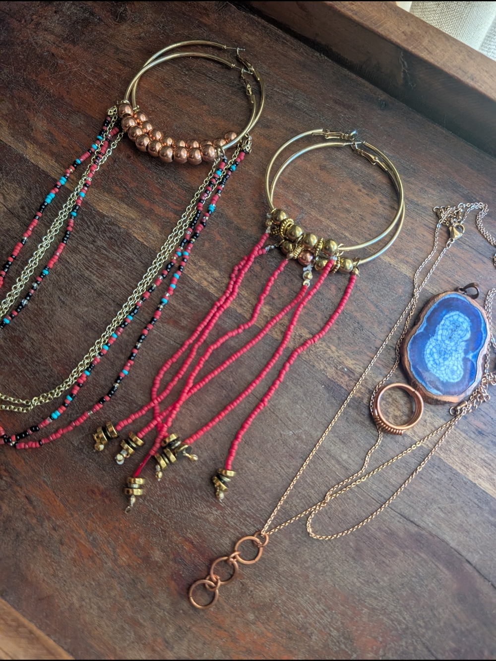 Earrings & Necklaces Lot Vintage & Handmade Bundle | Copper toned Unique Jewelry